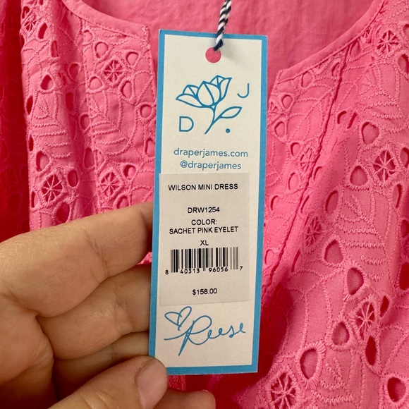 Draper James Wilson Pink Eyelet Whimsical Feminine Mini Dress New With Tags XL - Picture 6 of 13
